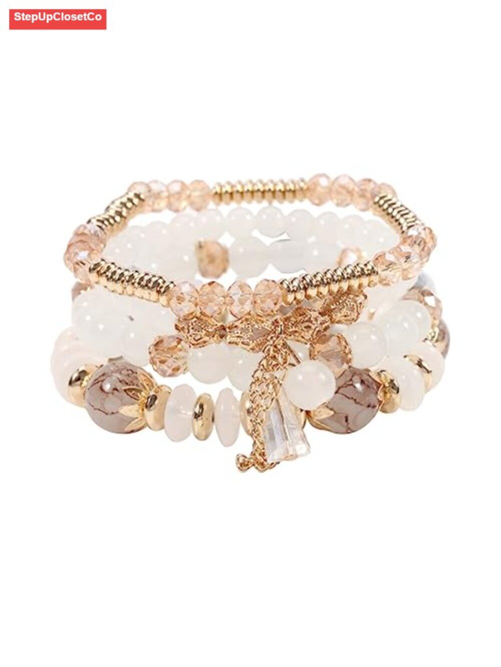 Bohemian Multilayer Stackable Beaded Bracelets Set Crystal Glass Stretch Gold -